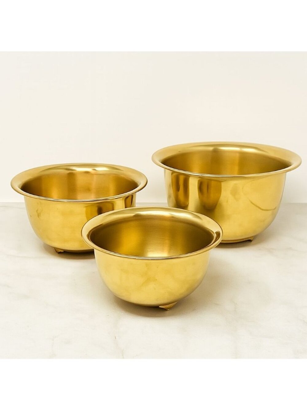 Vintage Set of 3 Brass Footed Bowls Planters Cachepots Mid Century Decor 1960s - Picture 2 of 6
